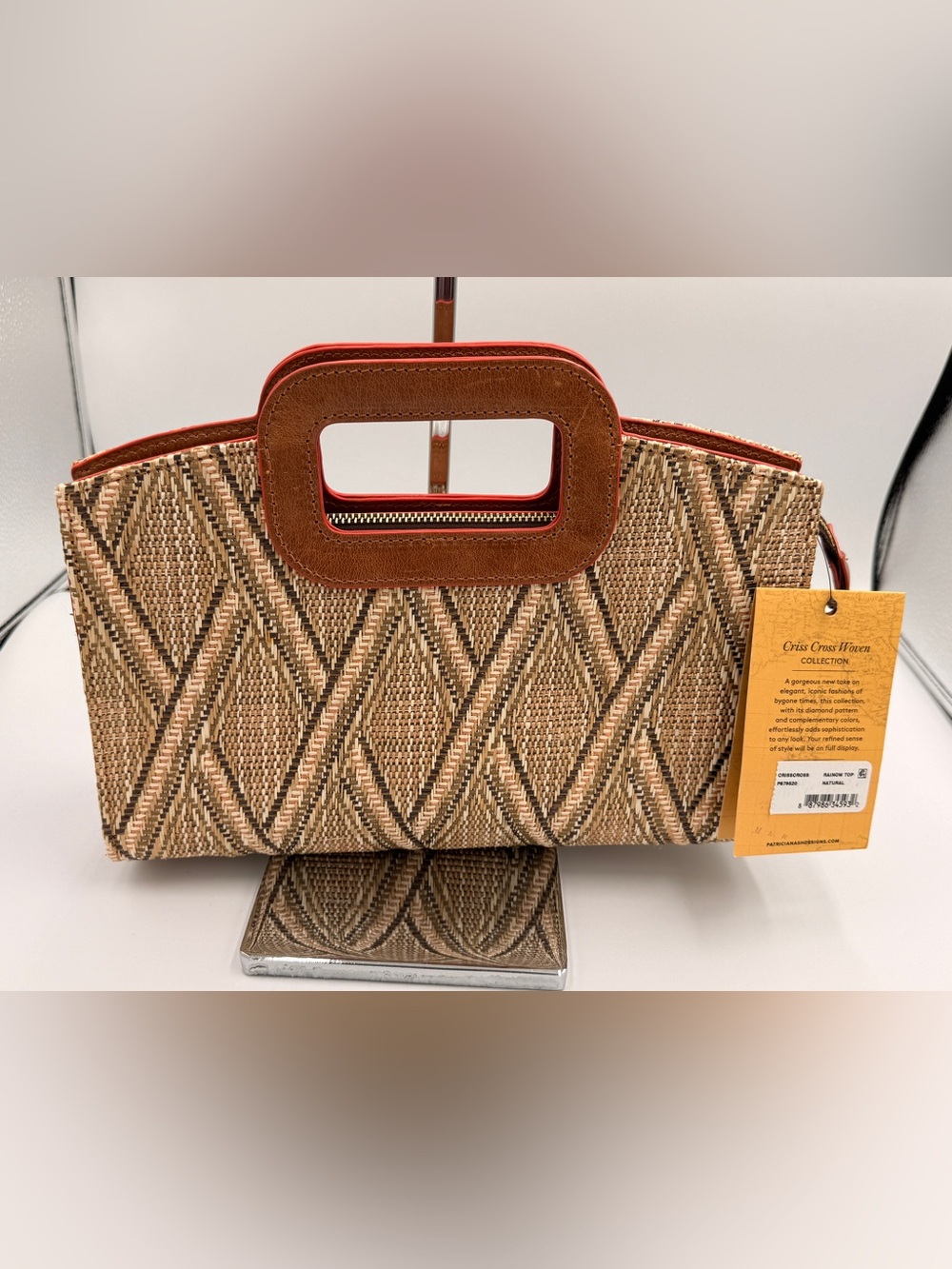 Patricia Nash Brown & Tan Woven Crossbody with Red Trim